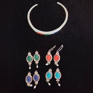 Elegant Vintage Multicolor Silver Jewelry Set